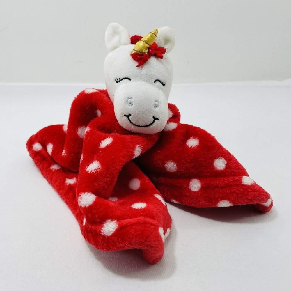 HB Unicorn Security Blanket Lovey Blankie Baby Plush Toy Red Polka Dot Infant